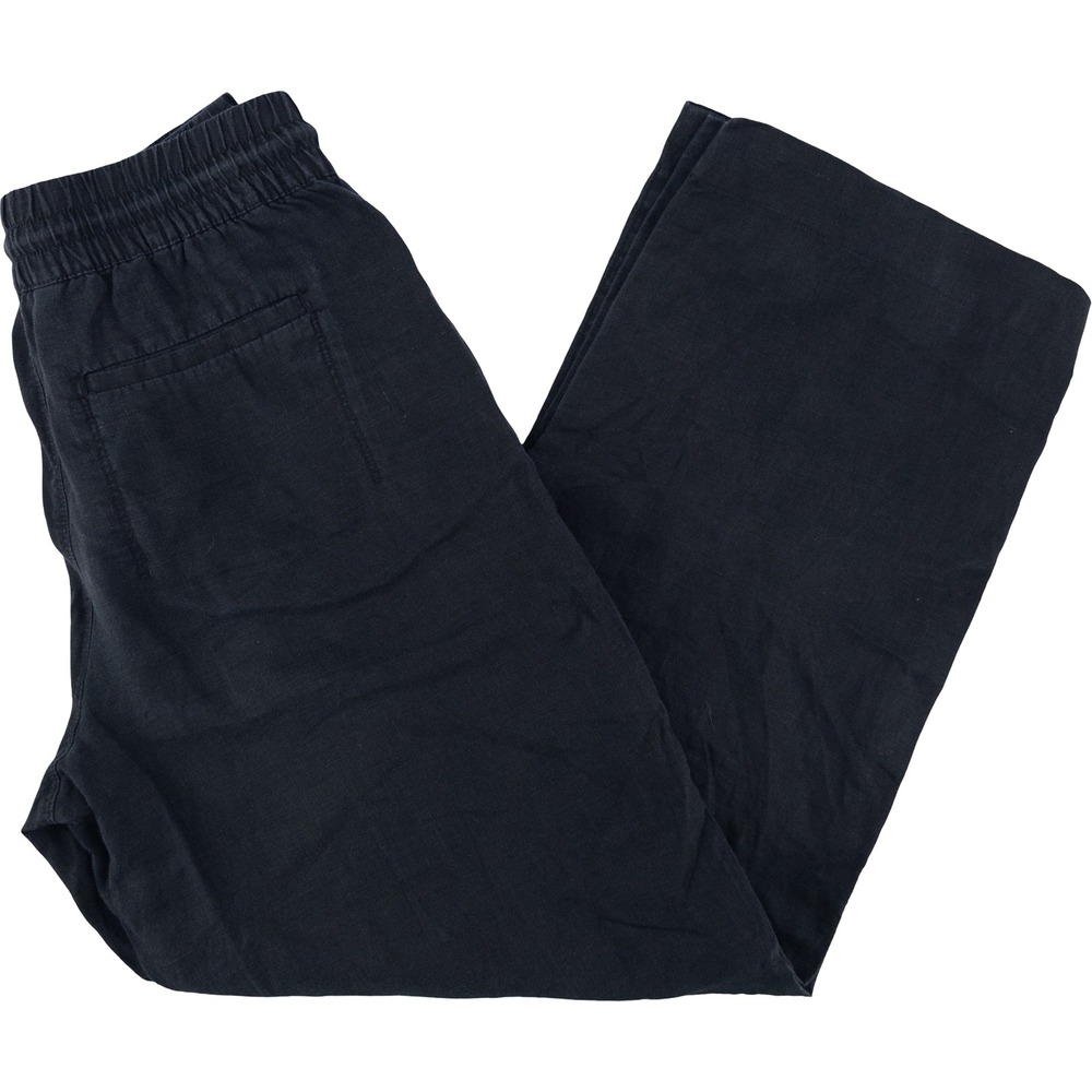 Athleta Womens S Retreat Linen High Rise Wide Leg Pant Black Summer Vacay Travel